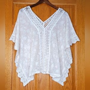 Like New Candies Sheer Crochet Beige Boho Poncho Kaftan Swim Cover Up Top Sz S